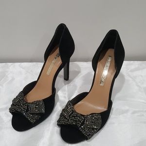 Audrey Brooke Sparkly Bow Black Heels Sz 7